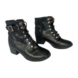 Charlotte Russe Women's Size 8‎ Faux Leather Heeled Strappy Boots Biker